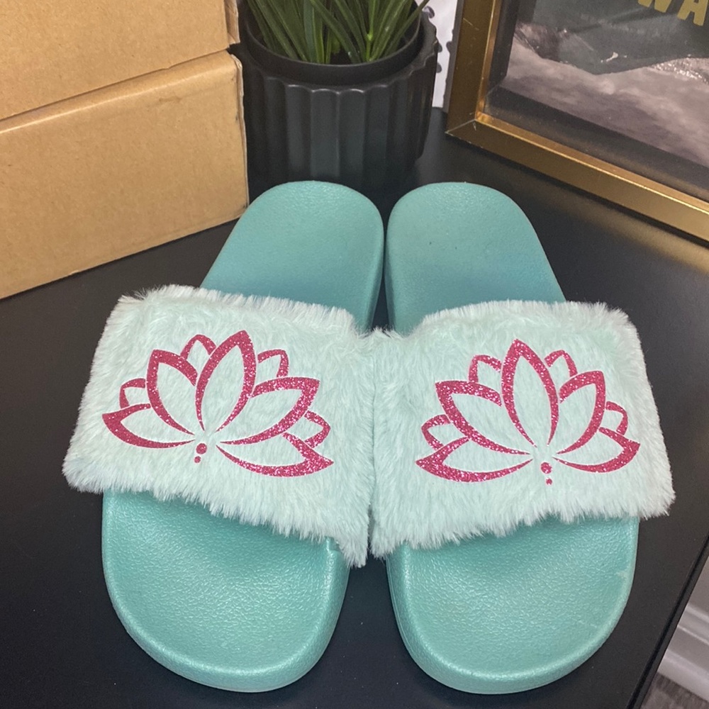 Teal Lotus Flower Slides